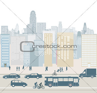 Cityscape with street and traffic illustration