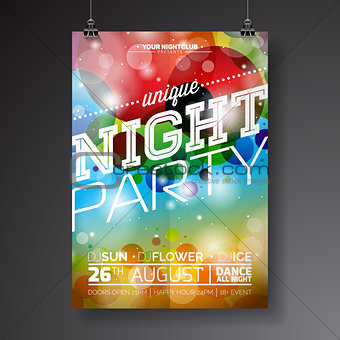 Vector Night Party Flyer Design with typographic design on abstract color circles background.