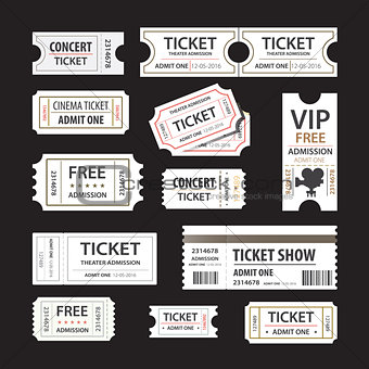 Old cinema tickets for cinema. Eps10 vector illustration. Isolated on black background
