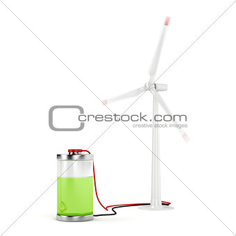 Charging battery with wind turbine