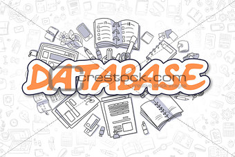 Database - Doodle Orange Word. Business Concept.