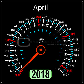 Year 2018 calendar speedometer car in concept. April