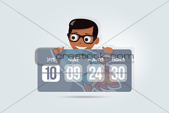 Countdown for site with happy boy. Cartoon timer background. Coming soon. Elements of web design for kindergarten, schools and colleges.