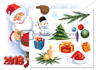 Santa Claus with Christmas decoration set