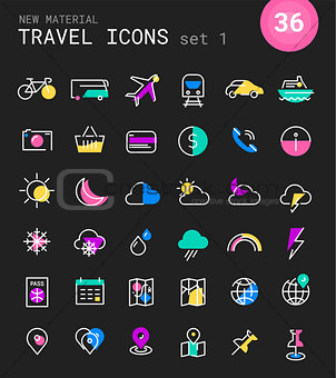 Travel, tourism and weather linear icons, set 1