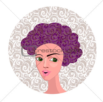 Vector Illustration of Cartoon Girl with Curly Hair