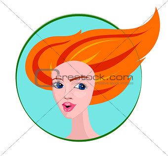 Vector Portrait of Girl with Long Red Hair