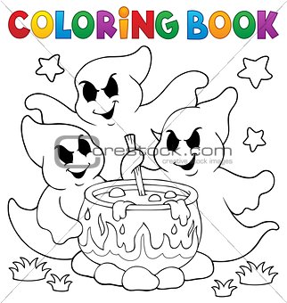 Coloring book ghosts stirring potion