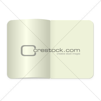 Top view notepad template. Vector realistic blank magazine or book spread on white background.
