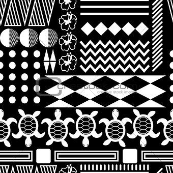 Black and white hawaiian culture ornament seamless vector pattern.