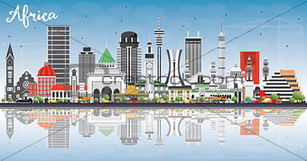 Africa Skyline with Famous Landmarks and Reflections.
