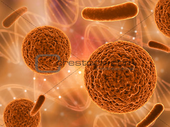 3D medical background with various virus cells