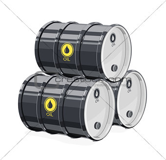 Three Black metal barrel for oil.
