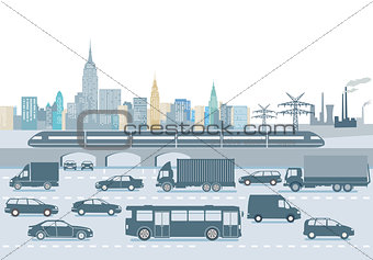 Large city with transport of people and road traffic