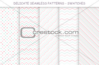 Collection of seamless delicate patterns. Soft colors