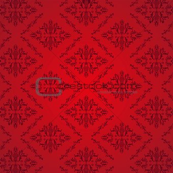 Seamless Damask Pattern Red Background