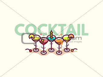 Summer cocktails flat icon illustration.