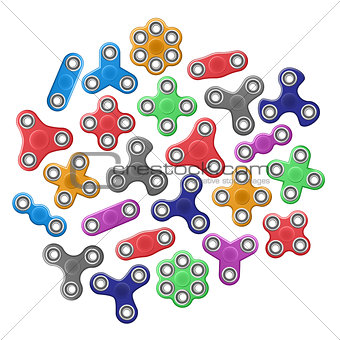 Realistic set of hand spinner toys different colors. vector icons