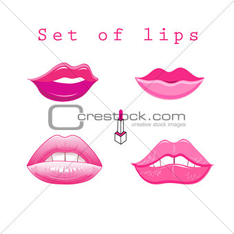 Bright vector set of different lips 