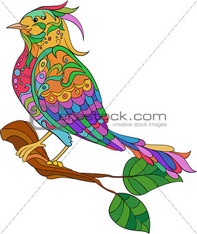 Fantasy bird. hand drawn doodle. adult antistress coloring page