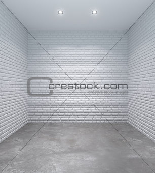 empty white room with brick walls