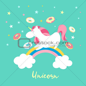 Unicorn character set. Cute magic collection with unicorn, rainbow, heart ,fairy wings and balloon. Catroon style vector illustration
