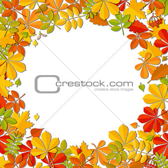 Autumn falling leaf frame isolated on white background.