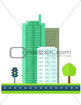 city with road and skyscraper