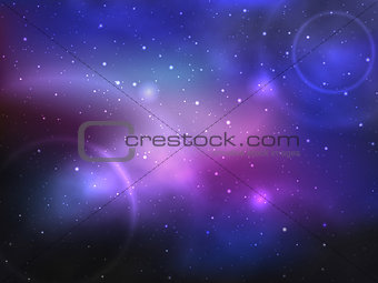 Vector space background with colorful nebula and bright stars.