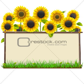 Vector Wooden Frame with Sunflowers