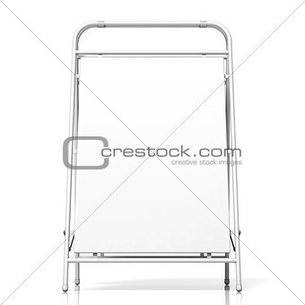 Metal advertising stand, with copy space board. Front view. 3D