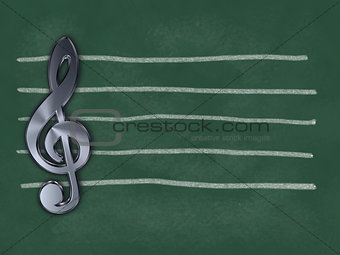 clef and lines on chalkboard - 3d illustration