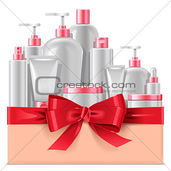Vector Cosmetic Packaging with Red Bow