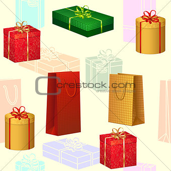 seamless pattern colored boxes with gifts