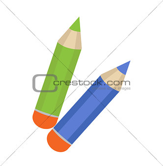Pencil icon, flat, cartoon style. Isolated on white background. Vector illustration.