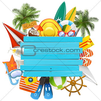 Vector Beach Accessories with Wooden Plank