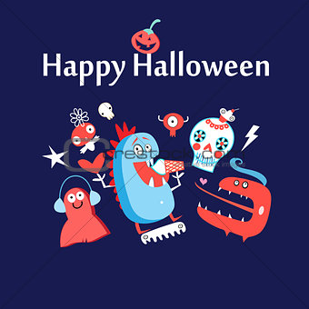 Bright color background with monsters
