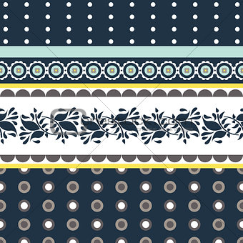 Folk floral blue and yellow seamless vector pattern.