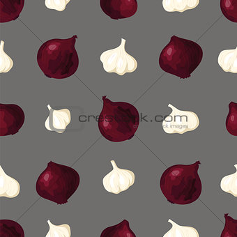 Elegant vegetable garlic red onion seamless pattern