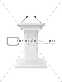Vector White empty Podium Tribune Stand with Microphones Isolated