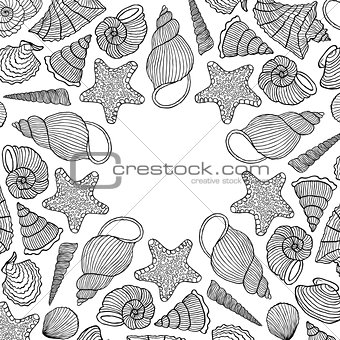 card with hand drawn shells