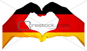 Two palms make heart shape. German flag
