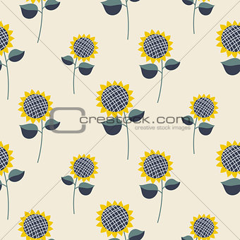 Sunflower plant cartoon seamless pattern.