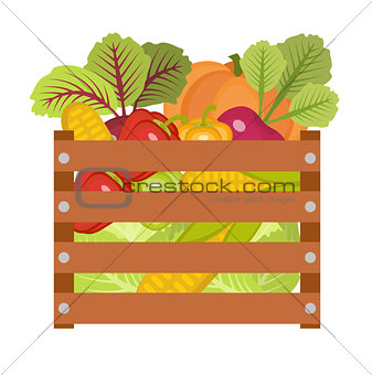 Vegetables in a wooden box icon