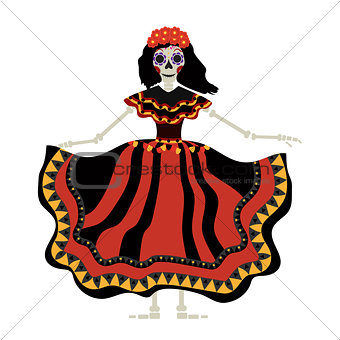 Dia de los muertos Calavera Katrina icon. Day of the dead with a dead girl. Isolated on white background. Vector illustration.