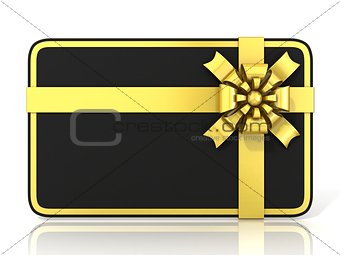 Black blank gift card, with golden ribbon. 3D