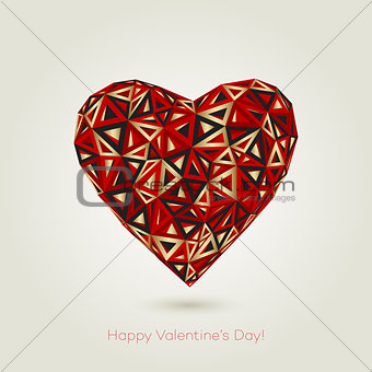 Happy valentines day. Love greeting card with heart shape design in low poly style 