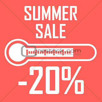 Special offer, summer discount in the form of a thermometer that shows twenty percent. Summer Sale. Illustration of thermometer