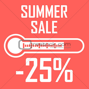 Special offer, summer discount in the form of a thermometer that shows twenty five percent. Summer Sale. Illustration of thermometer