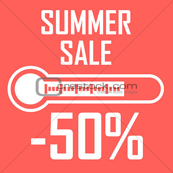 Special offer, summer discount in the form of a thermometer that shows fifty percent. Summer Sale. Illustration of thermometer